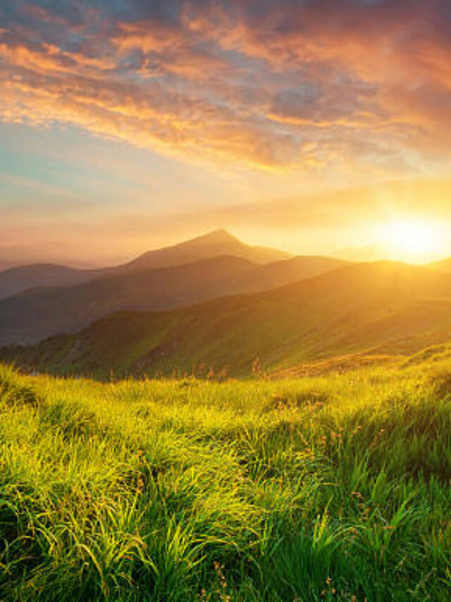 Mountain valley during sunrise. Natural summer landscape